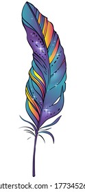 Beautiful colorful glowing magic feather, vector