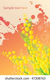 Beautiful colorful  grunge background with spring blossoming branch of mimosa