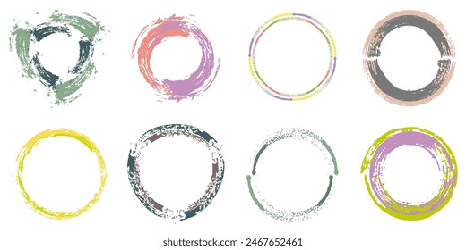 Hermosos marcos redondos coloridos grunge, conjunto. Ilustración vectorial