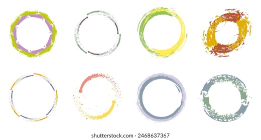Hermosos marcos redondos coloridos grunge, conjunto. Ilustración vectorial
