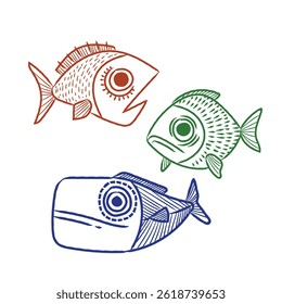 beautiful and colorful Hand drawn fish