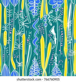 Beautiful colorful hand drawn  floral doodle vector seamless pattern. For bad cover, baby room wallpaper, gift packaging paper,  wrapping paper, textile, fabric, invitation card or other print     
