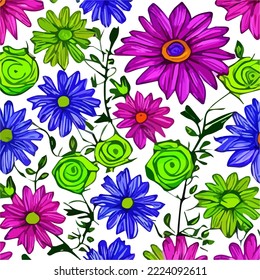 Beautiful and colorful hand drawn flowers