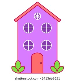 Beautiful colorful house with plants around it, digital art illustration