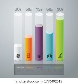 Beautiful and colorful informative business infographics. Graphs, value, stripes, arrows, text, diagrams, time. Can be used for steps, options, business processes, workflow, flowchart concept.