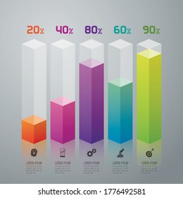 Beautiful and colorful informative business infographics. Graphs, value, stripes, arrows, text, diagrams, time. Can be used for steps, options, business processes, workflow, flowchart concept.