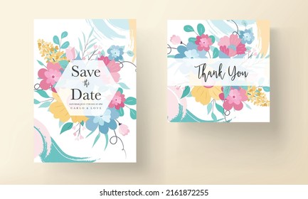 Beautiful colorful invitation card with hand drawn floral