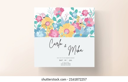 Beautiful colorful invitation card with hand drawn floral