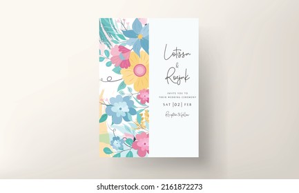 Beautiful colorful invitation card with hand drawn floral