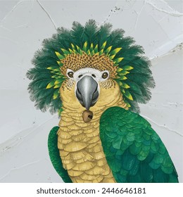 Beautiful Colorful Kakapo Parrot Vector Illustration on a Plan White Background, The kakapo is a nocturnal, flightless parrot, Wild endemic flightless Kakapo Parrot Endemic to New Zealand, Owl Parrot