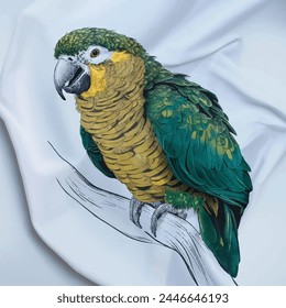 Beautiful Colorful Kakapo Parrot Vector Illustration on a Plan White Background, The kakapo is a nocturnal, flightless parrot, Wild endemic flightless Kakapo Parrot Endemic to New Zealand, Owl Parrot