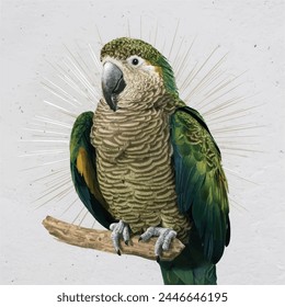 Beautiful Colorful Kakapo Parrot Vector Illustration on a Plan White Background, The kakapo is a nocturnal, flightless parrot, Wild endemic flightless Kakapo Parrot Endemic to New Zealand, Owl Parrot