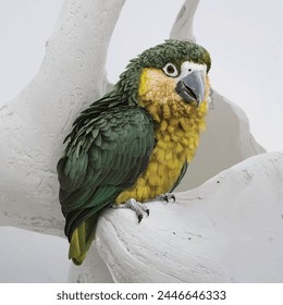 Beautiful Colorful Kakapo Parrot Vector Illustration on a Plan White Background, The kakapo is a nocturnal, flightless parrot, Wild endemic flightless Kakapo Parrot Endemic to New Zealand, Owl Parrot