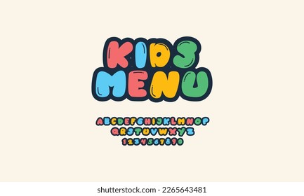 Beautiful Colorful Kids logo Fonts,  Typography Fonts for Children's Books, Educational Materials, and Fun Projects" Colorful kids alphabet design template. Cartoonish Bubbly Fonts for Kids Material.