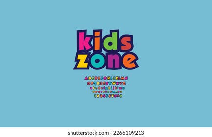 Beautiful Colorful Kids logo Fonts, Creative Typography Fonts for Children's Books, Educational Materials, and Fun Projects Colorful kids alphabet design template. Cartoonish Bubbly Fonts for Kids 