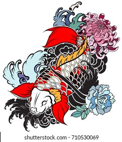 Hand Drawn Koi Fish Flower Tattoo Stock Vector (Royalty Free) 681115486 ...