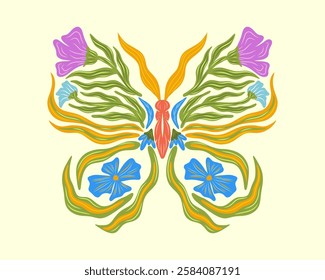 Beautiful colorful leaf nature butterfly shape clip art illustration vector textile element sticker print art editable