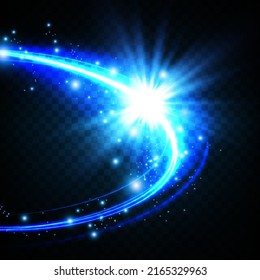Beautiful colorful light effect of neon glow lights and flash. Background with flying design elements.blue background
