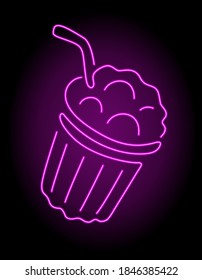 Beautiful colorful linear illustration with pink illuminated neon stylized beverage on the dark background