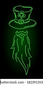 Beautiful colorful linear illustration for saint patricks day with illuminated neon bearded man on the dark background