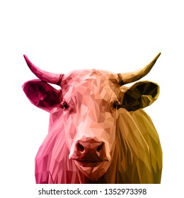 Beautiful and Colorful Low Poly Art Cow - Gradient Pink and Gold