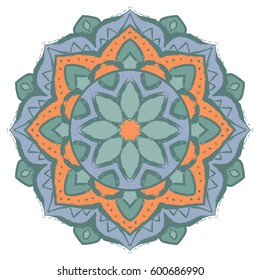 Beautiful colorful mandala on white background. Vector ornament painted with grunge brushes 