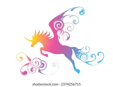 Beautiful Colorful Painting of unicorn jumping to fly wallpaper 