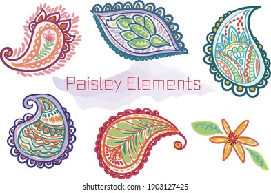 Schöne, bunte Paisley-Vektorelemente