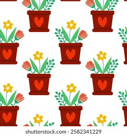 A beautiful and colorful pattern of potted plants perfect for brightening up spring decor