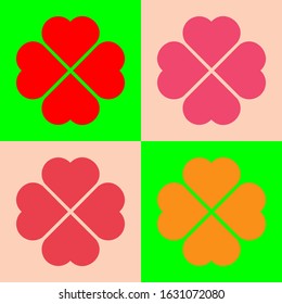Beautiful colorful patterns in the shape of a clover and beautifully arranged by the heart