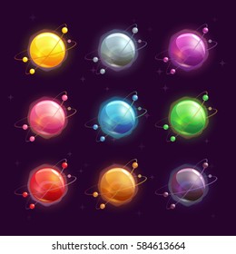 Beautiful colorful planets set. Vector space icons.