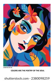 Beautiful colorful portrait illustration of a woman in fauvism art style with an inspirational slogan. Pop-art design perfect for wall art, posters, cards, templates, flyers, t-shirt design. 