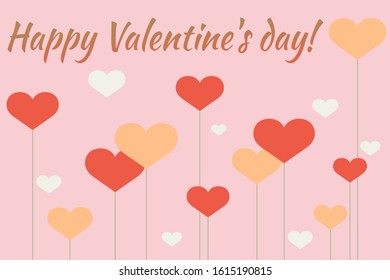 Beautiful colorful postcard with hearts on a pink background.
Happy Valentine's Day! Romantic greetings. Decoration for the holiday of love. 
Vector illustration