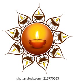 Beautiful colorful religious decoration Diwali diya celebration background vector