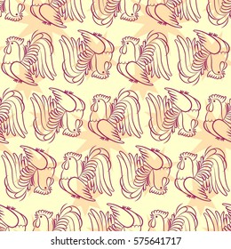 Beautiful colorful rooster. Endless pattern. Background rooster symbol 2017.