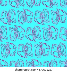 Beautiful colorful rooster. Endless pattern. Background rooster symbol 2017.