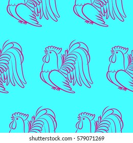 Beautiful colorful rooster. Endless pattern. Background rooster symbol 2017.