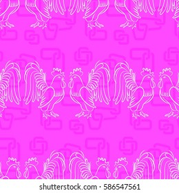 Beautiful colorful rooster. Endless pattern. Background rooster symbol 2017.