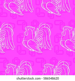 Beautiful colorful rooster. Endless pattern. Background rooster symbol 2017.