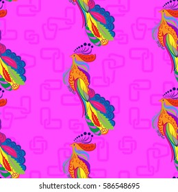 Beautiful colorful rooster. Endless pattern. Background rooster symbol 2017.