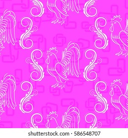 Beautiful colorful rooster. Endless pattern. Background rooster symbol 2017.