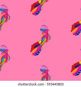 Beautiful colorful rooster. Endless pattern. Background rooster symbol 2017.