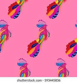 Beautiful colorful rooster. Endless pattern. Background rooster symbol 2017.