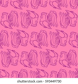 Beautiful colorful rooster. Endless pattern. Background rooster symbol 2017.