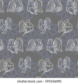 Beautiful colorful rooster. Endless pattern. Background rooster symbol 2017.