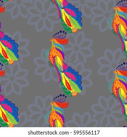 Beautiful colorful rooster. Endless pattern. Background rooster symbol 2017.