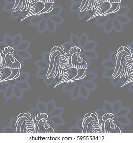 Beautiful colorful rooster. Endless pattern. Background rooster symbol 2017.