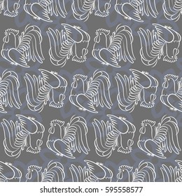 Beautiful colorful rooster. Endless pattern. Background rooster symbol 2017.