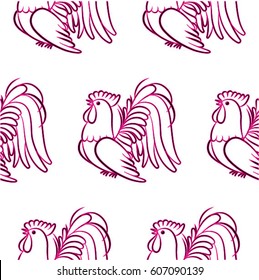 Beautiful colorful rooster. Endless pattern. Background Fantastic Beasts.
