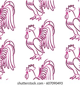 Beautiful colorful rooster. Endless pattern. Background Fantastic Beasts.